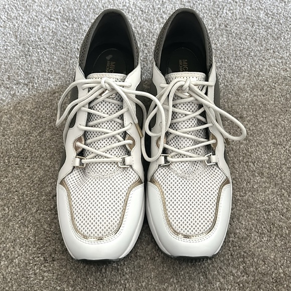 Michael Kors Mesh Sage and Gold Platform Sneakers Size 10 - Picture 2 of 12